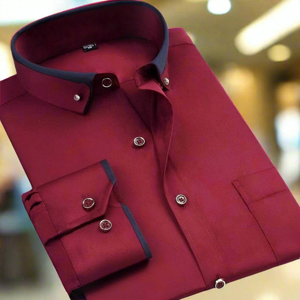 Men’s Contrast Collar Button-Up Long-Sleeve Shirt