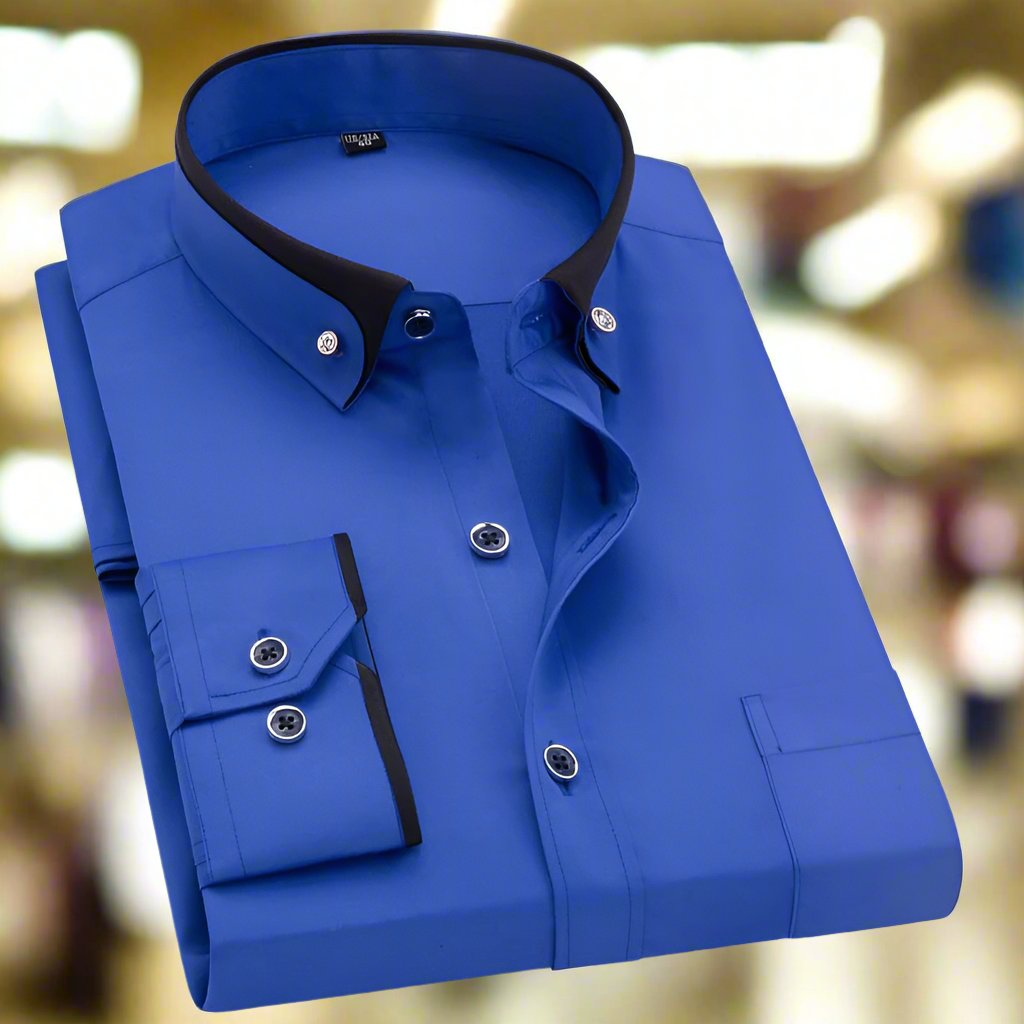 Men’s Contrast Collar Button-Up Long-Sleeve Shirt