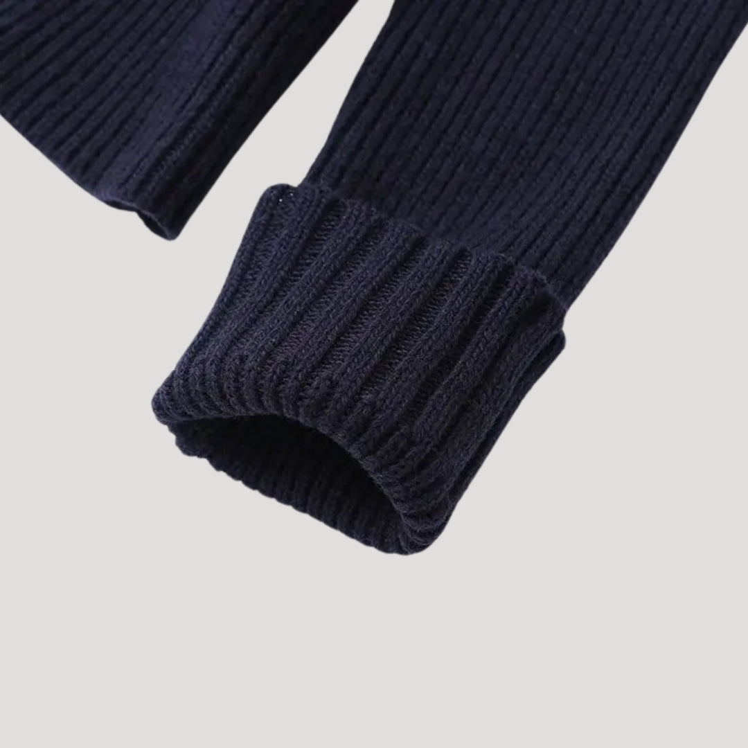 Stylish women's cardigan in navy with trendy denim finish