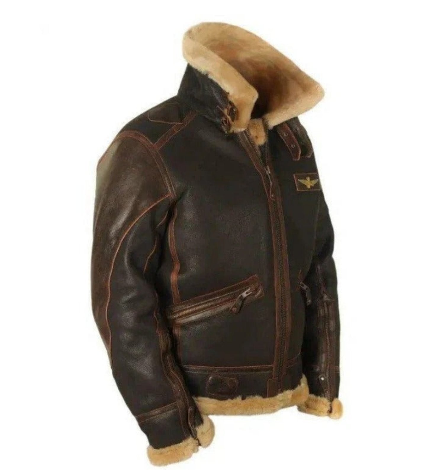 Modern Vegan Leather Pilot Jacket for Men with Luxurious Faux Fur Lining