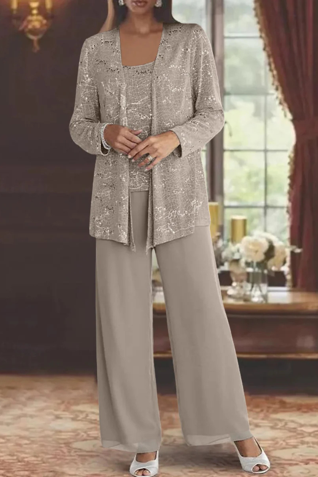 Elegant Three-Piece Evening Flowing Set for Women