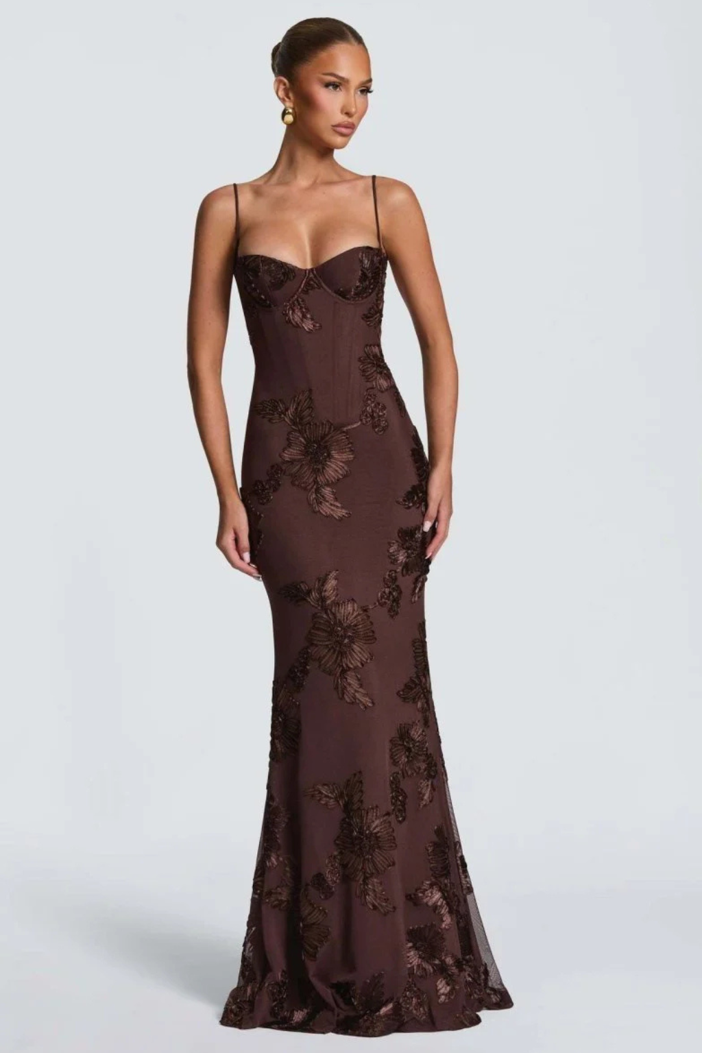 Women's Floral Embroidered Corset Maxi Dress