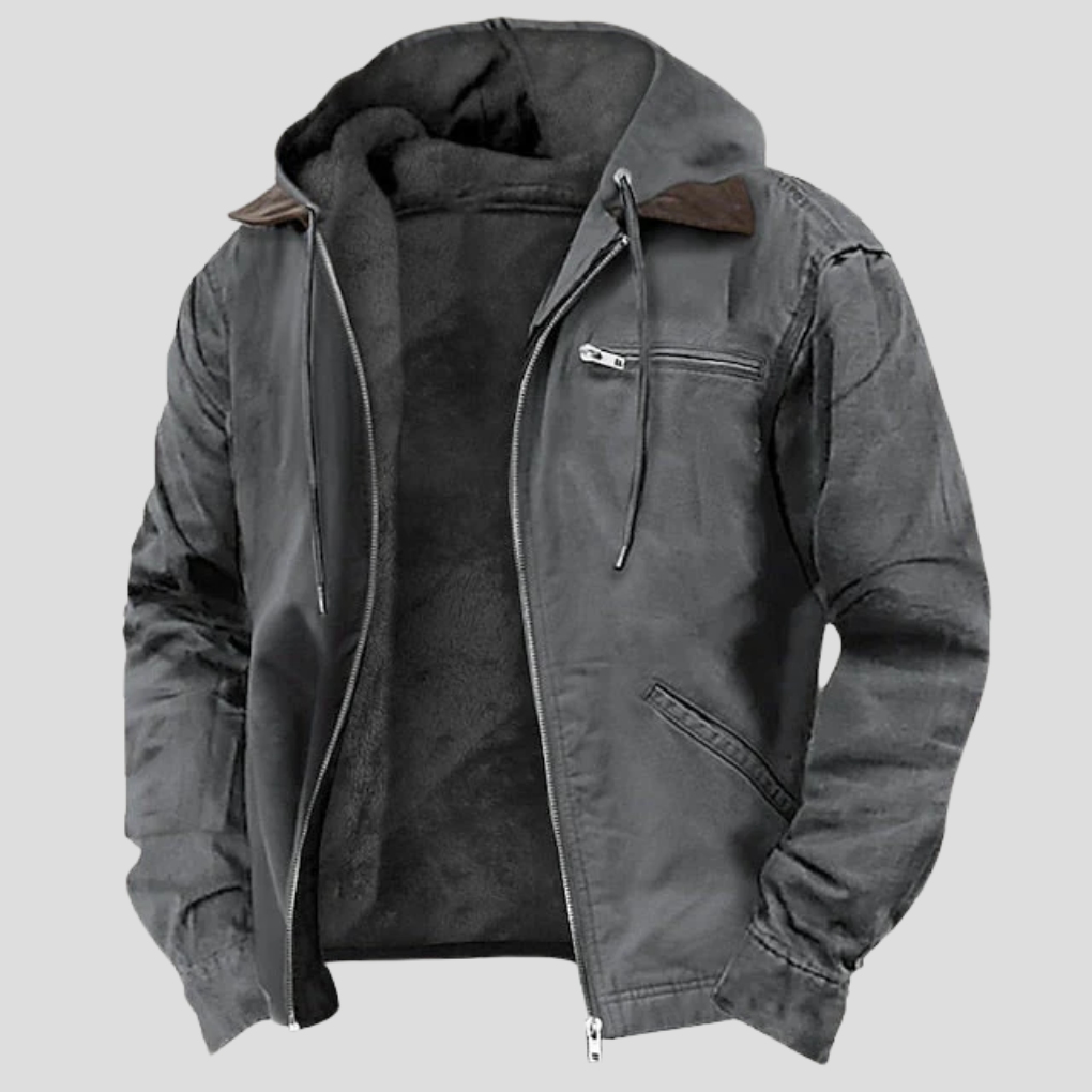 Men's Fleece-Lined Hooded Jacket with Zip Front