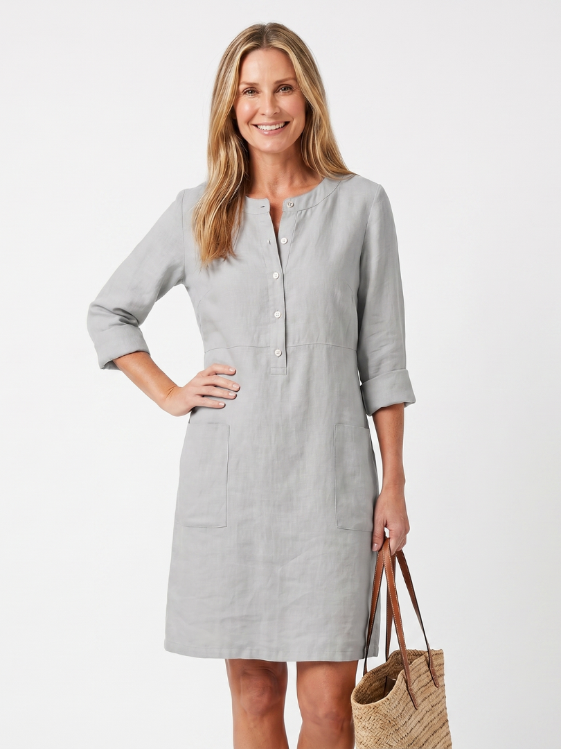 Women's Relaxed Shift Dress with Three-Quarter Sleeves