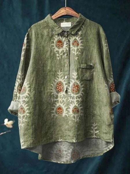 Long Sleeve Floral Print Button Front Blouse for Women