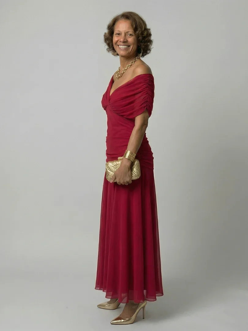 Women's Floral Mesh Maxi Dress with Ruched Bodice