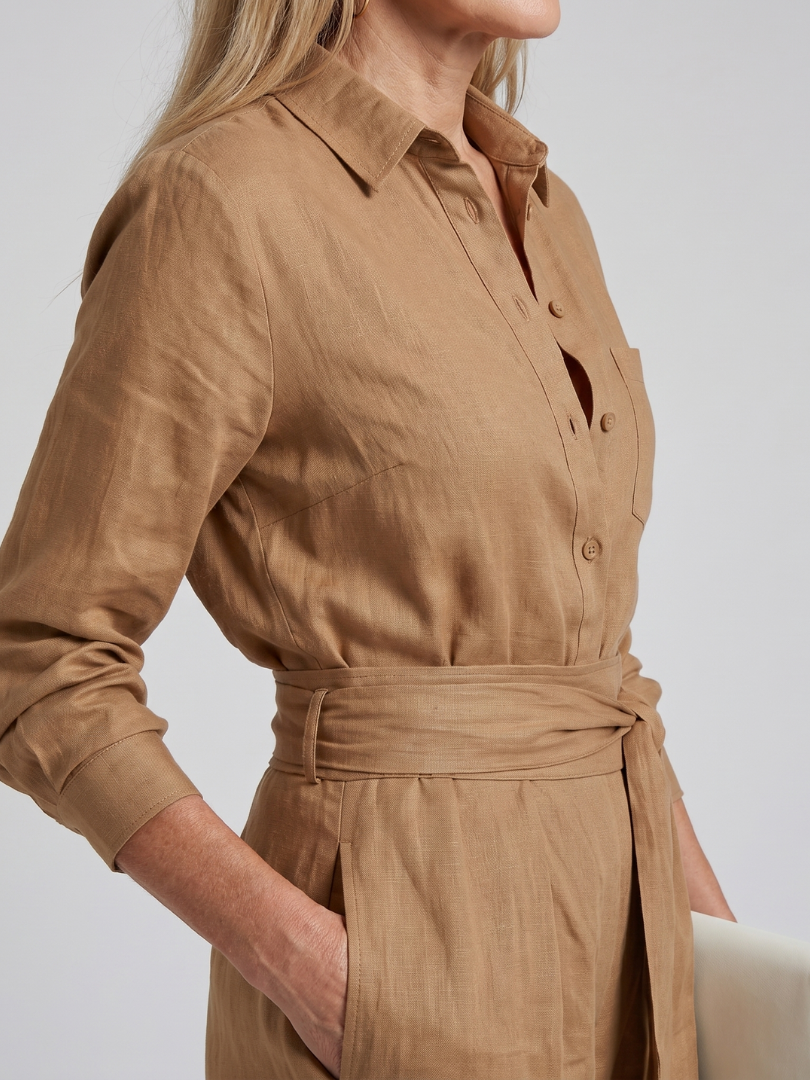 Women's Long Sleeve Button Front Wide Leg Jumpsuit