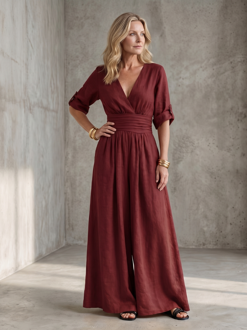 Women's Cross Front Wide Leg Jumpsuit