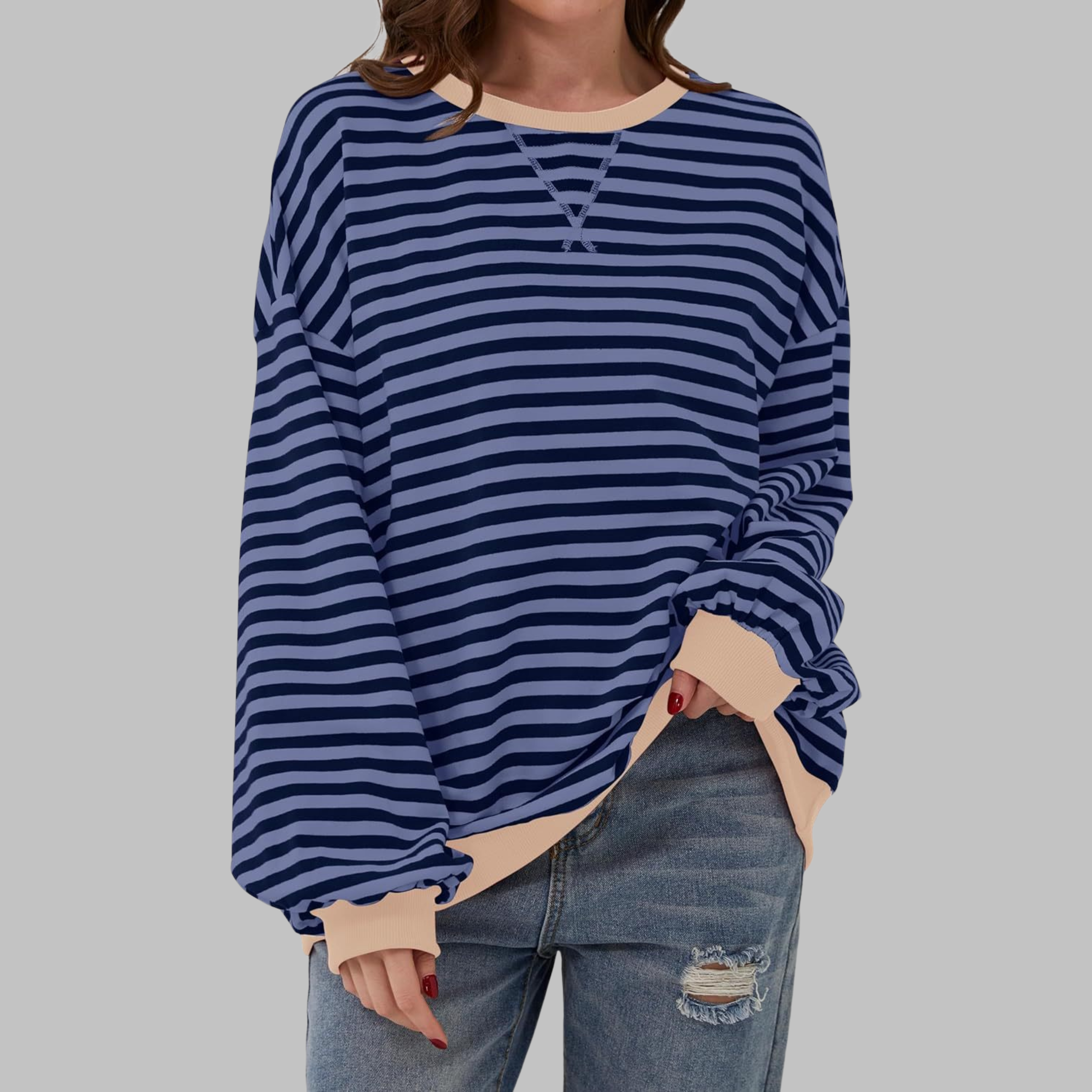 Women's Striped Long Sleeve Round Neck Shirt