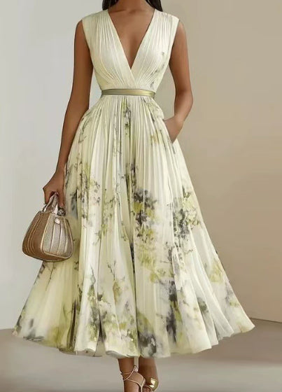 Women's Floral Maxi Dress with V-Neck