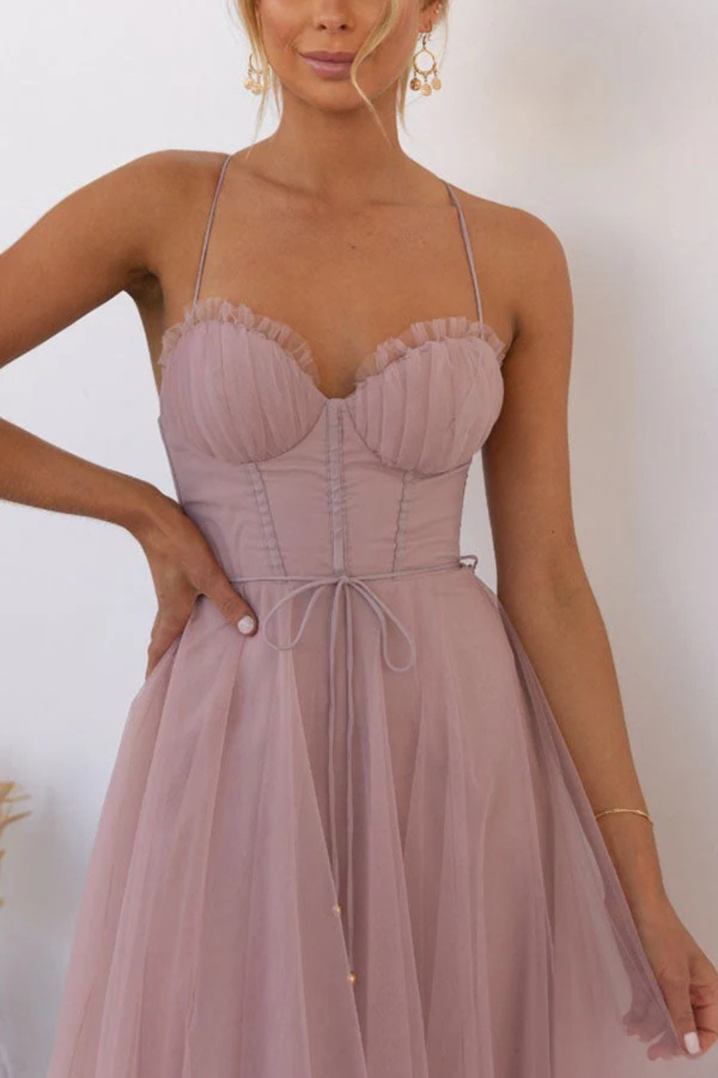 Women’s Sweetheart Neck Tulle Midi Dress