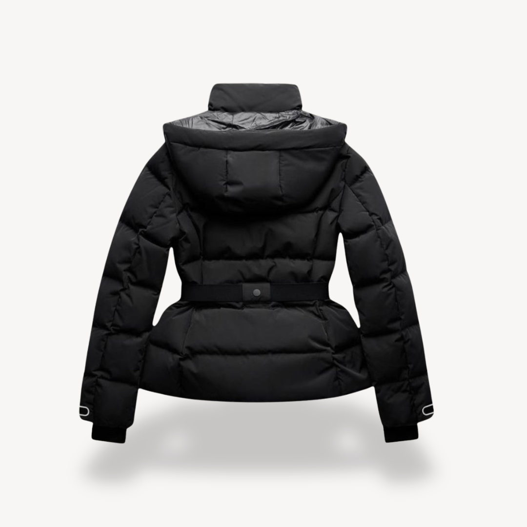 Women's Belted Hooded Puffer Jacket with Zip Pockets