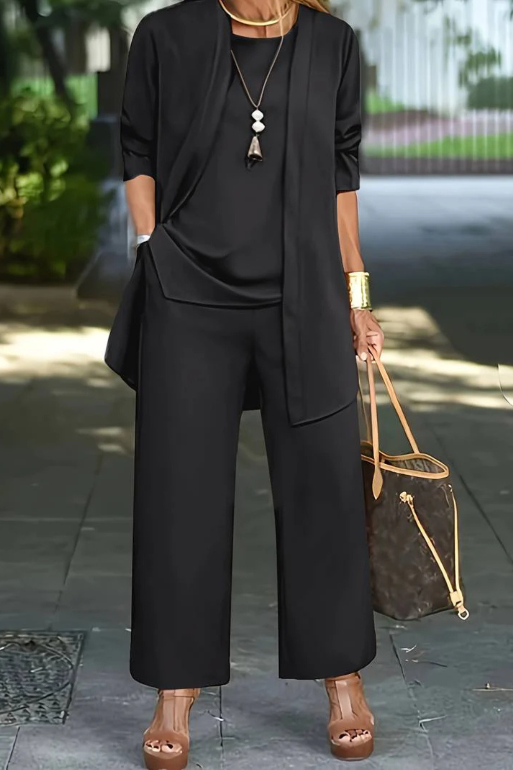 Women's Three-Piece Lounge Set with Wide-Leg Pants