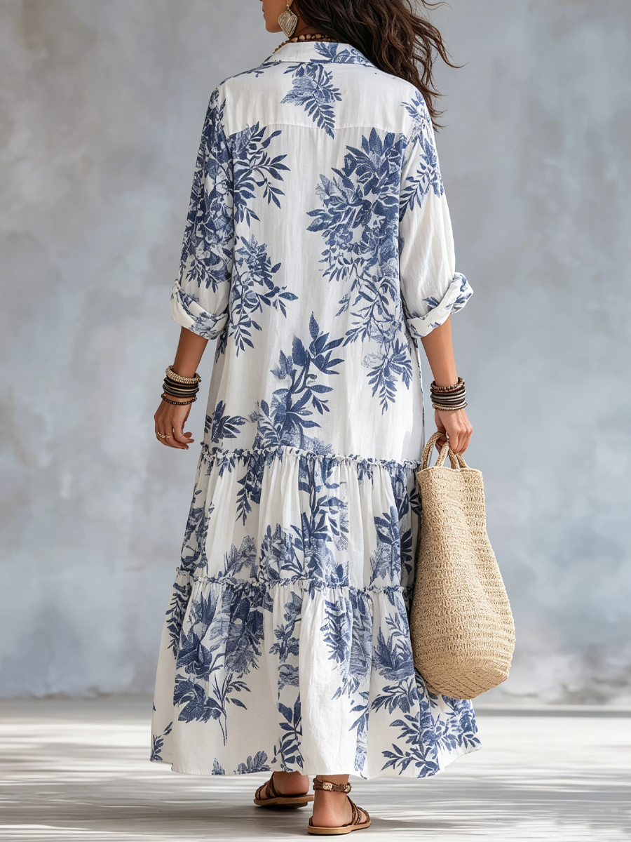 Women's Botanical Print Tiered Maxi Dress