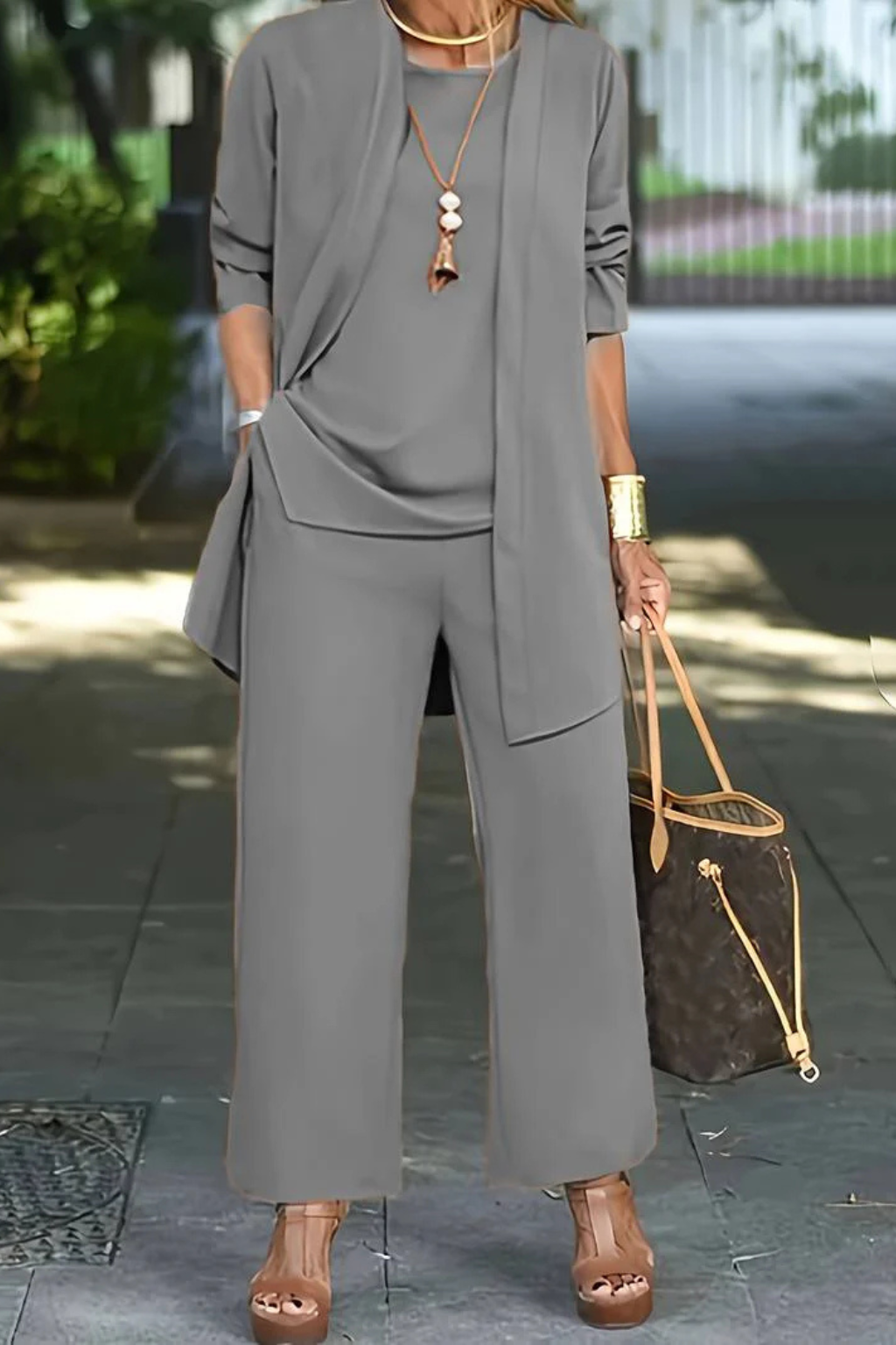 Women's Three-Piece Lounge Set with Wide-Leg Pants