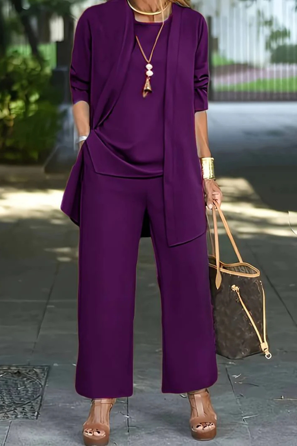 Women's Three-Piece Lounge Set with Wide-Leg Pants
