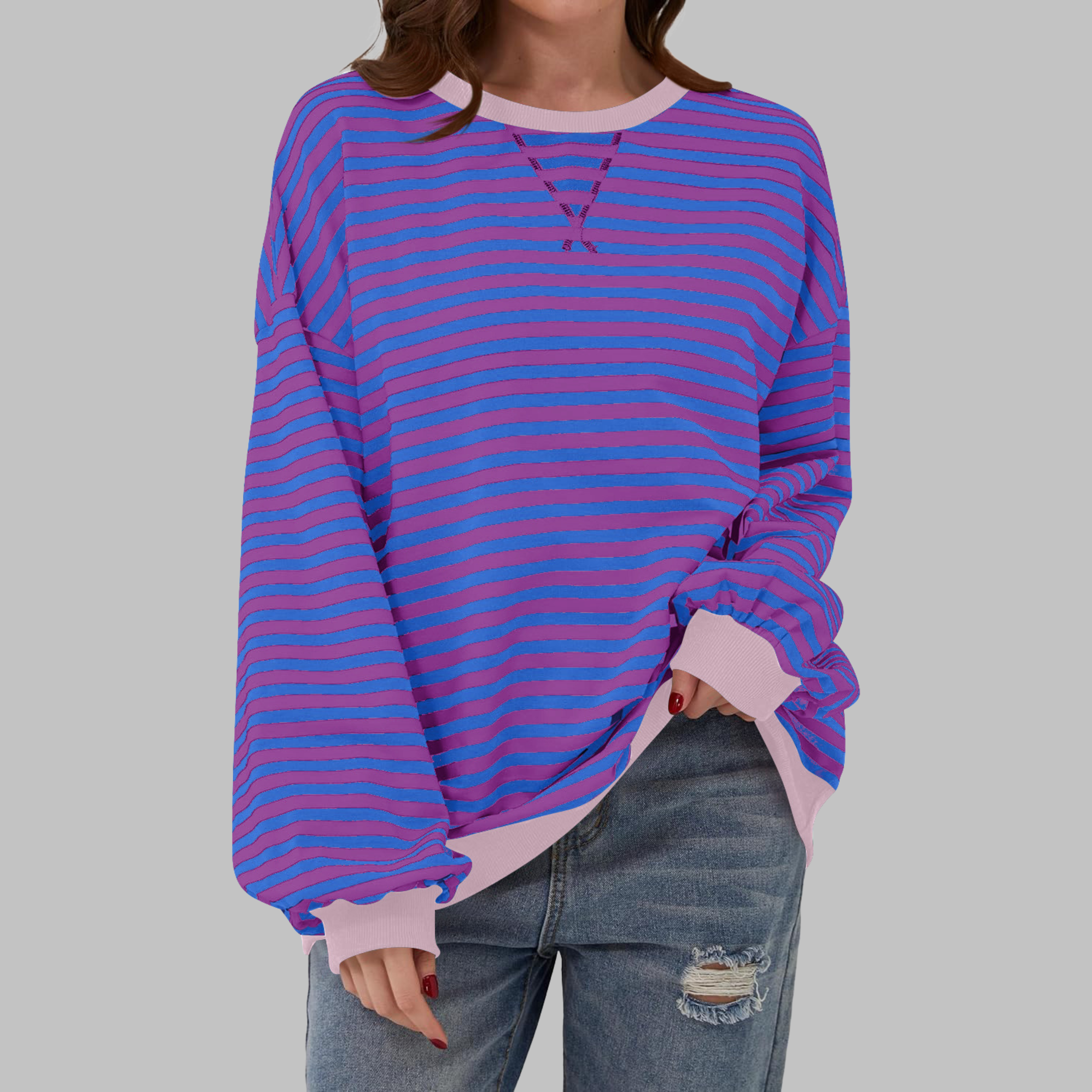 Women's Striped Long Sleeve Sweatshirt