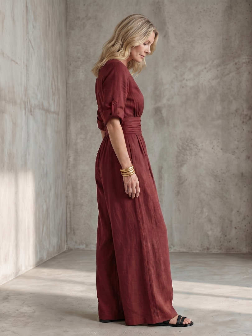 Women's Cross Front Wide Leg Jumpsuit