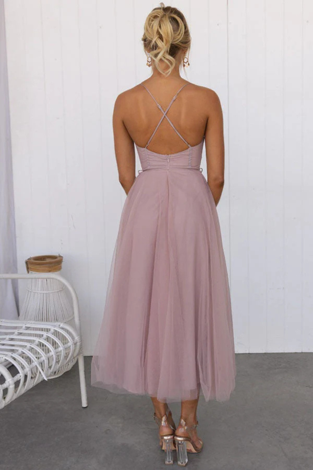 Women’s Sweetheart Neck Tulle Midi Dress