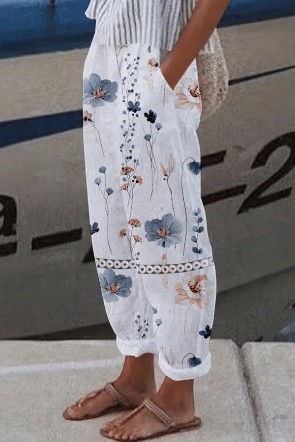 Women's Printed Wide-Leg Pants with Elastic Waist
