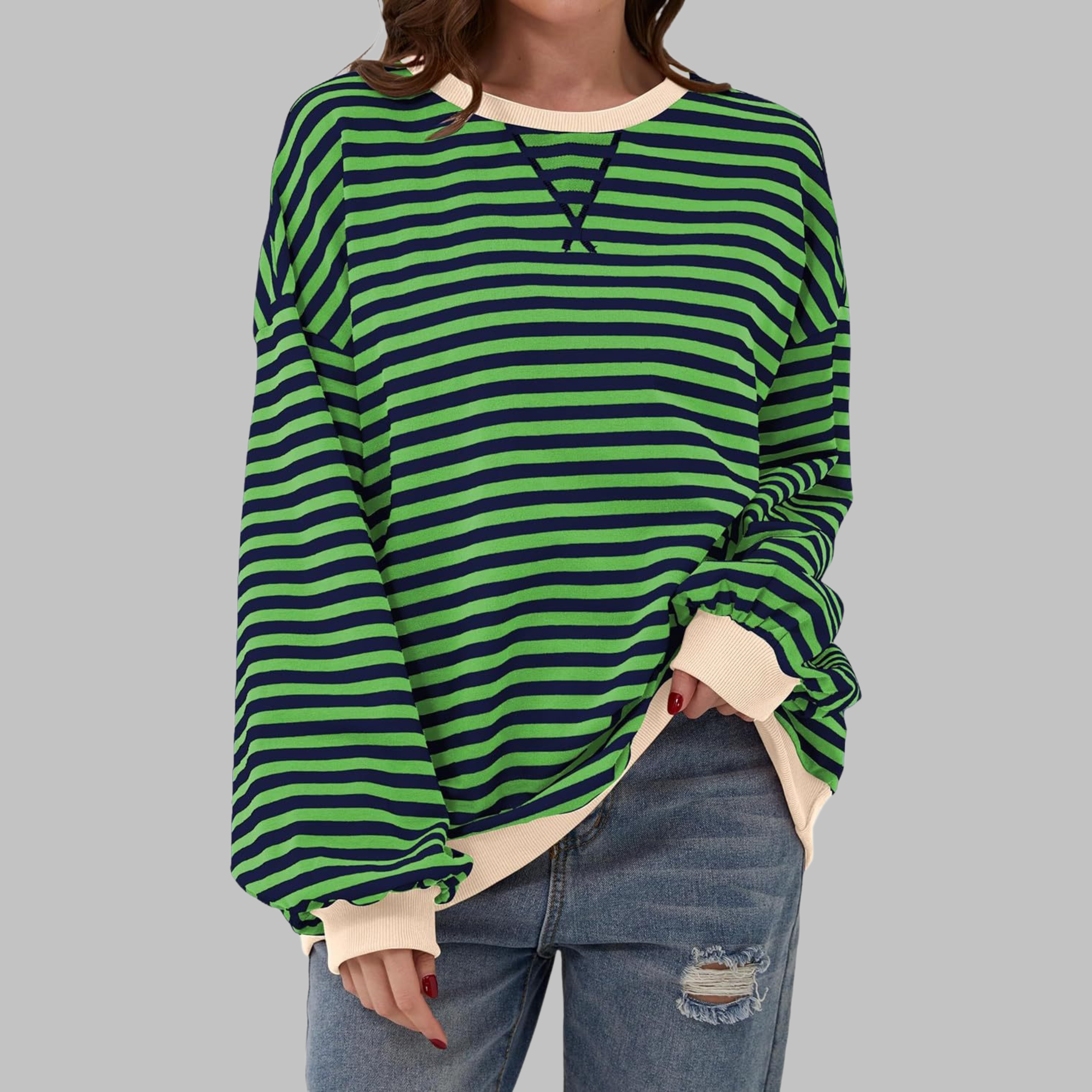 Women's Striped Long Sleeve Round Neck Shirt