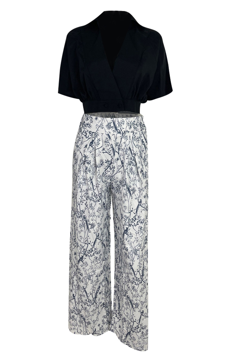 Elegant Printed Wide Leg Two Piece Set for Women