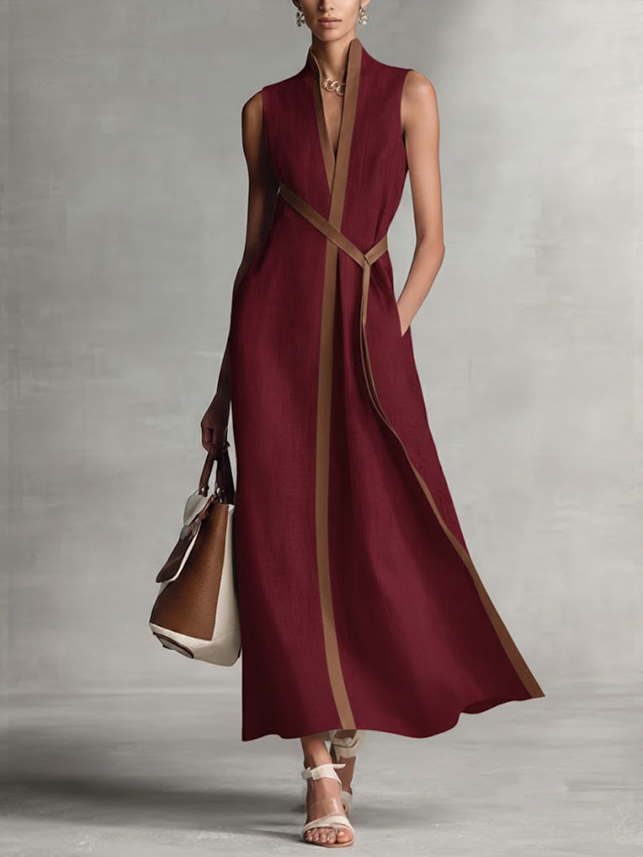Women's Sleeveless Maxi Dress with Mandarin Collar