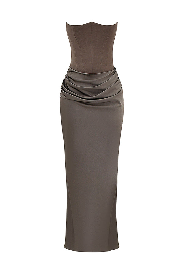 Women's Strapless Corset Maxi Dress with Structured Bodice