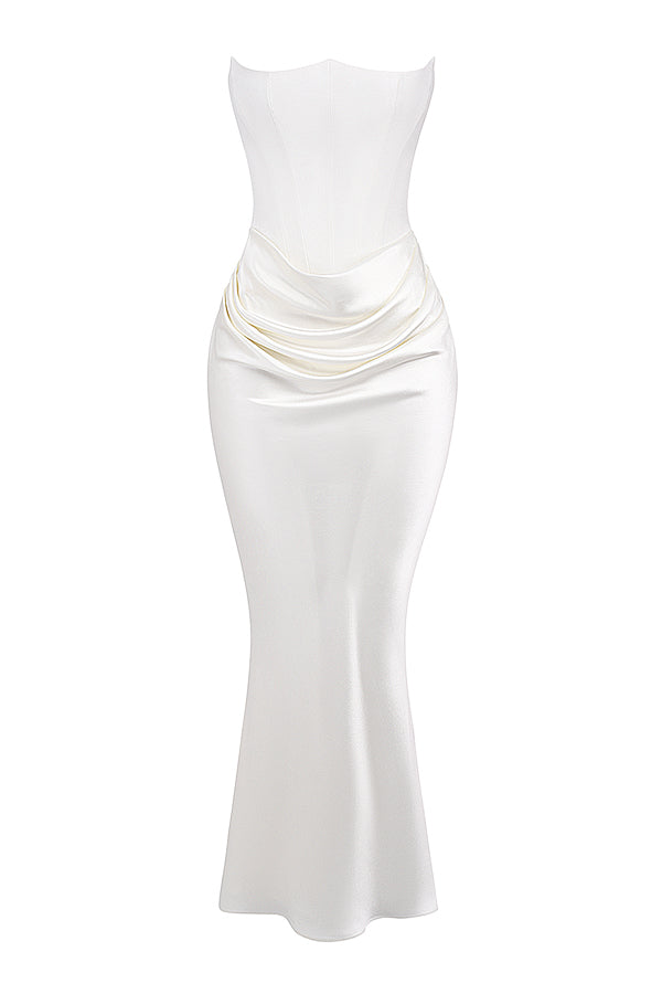 Women's Strapless Corset Maxi Dress with Structured Bodice