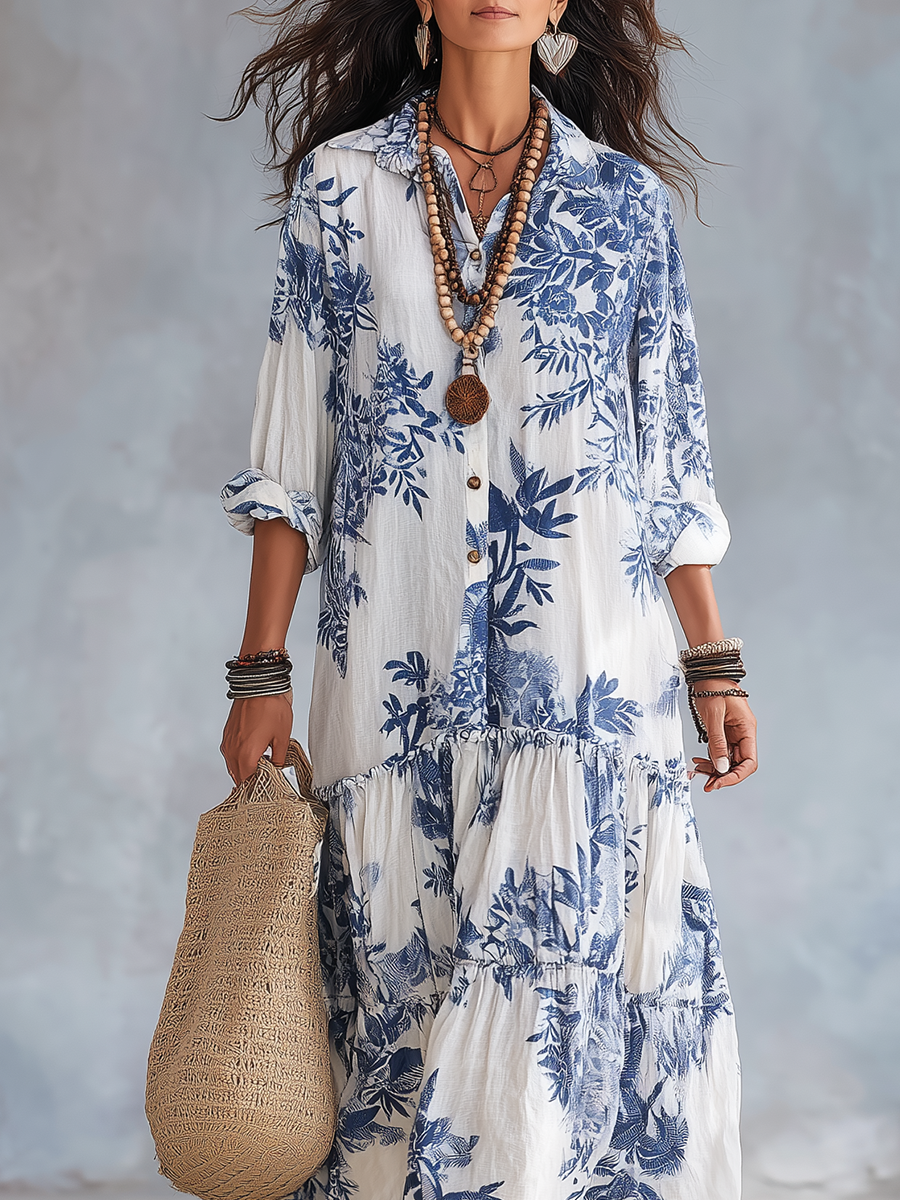 Women's Botanical Print Tiered Maxi Dress