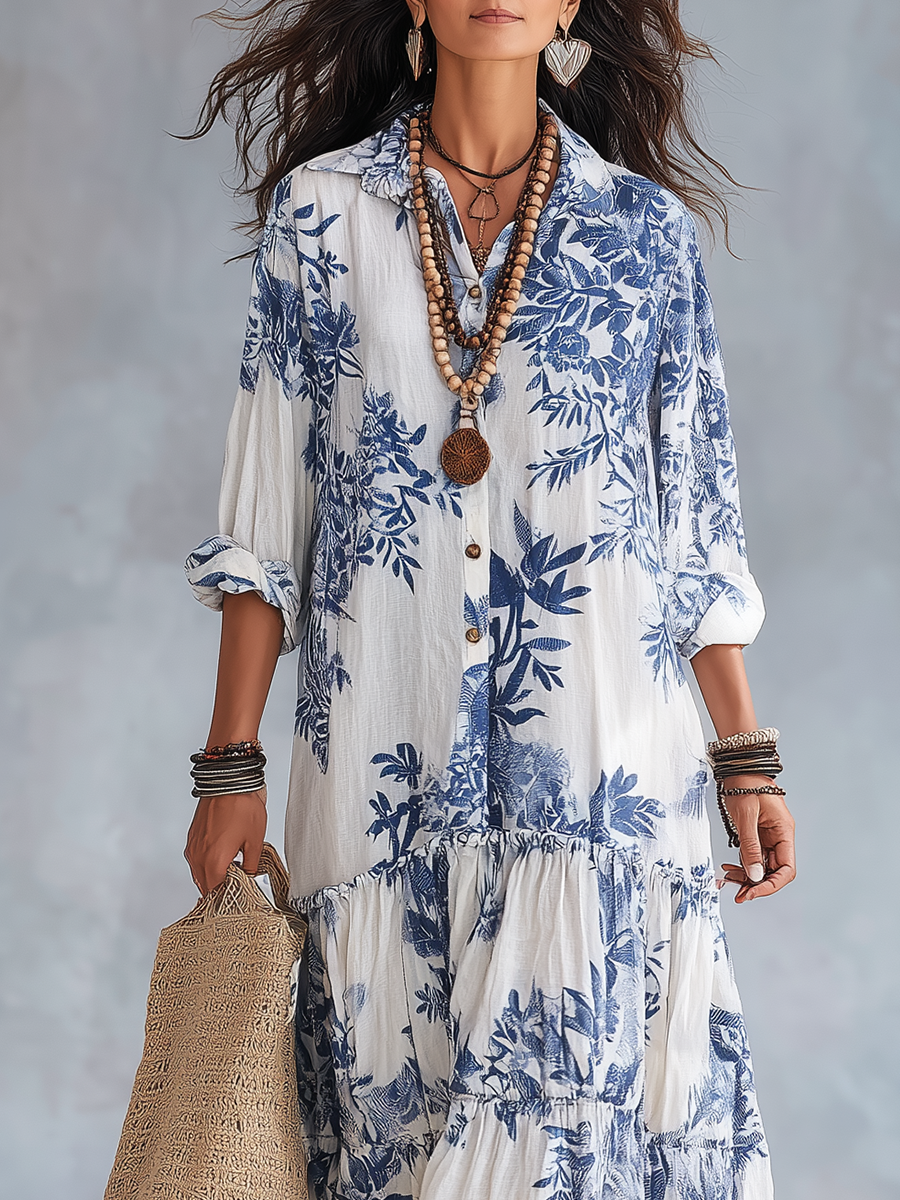 Women's Botanical Print Tiered Maxi Dress