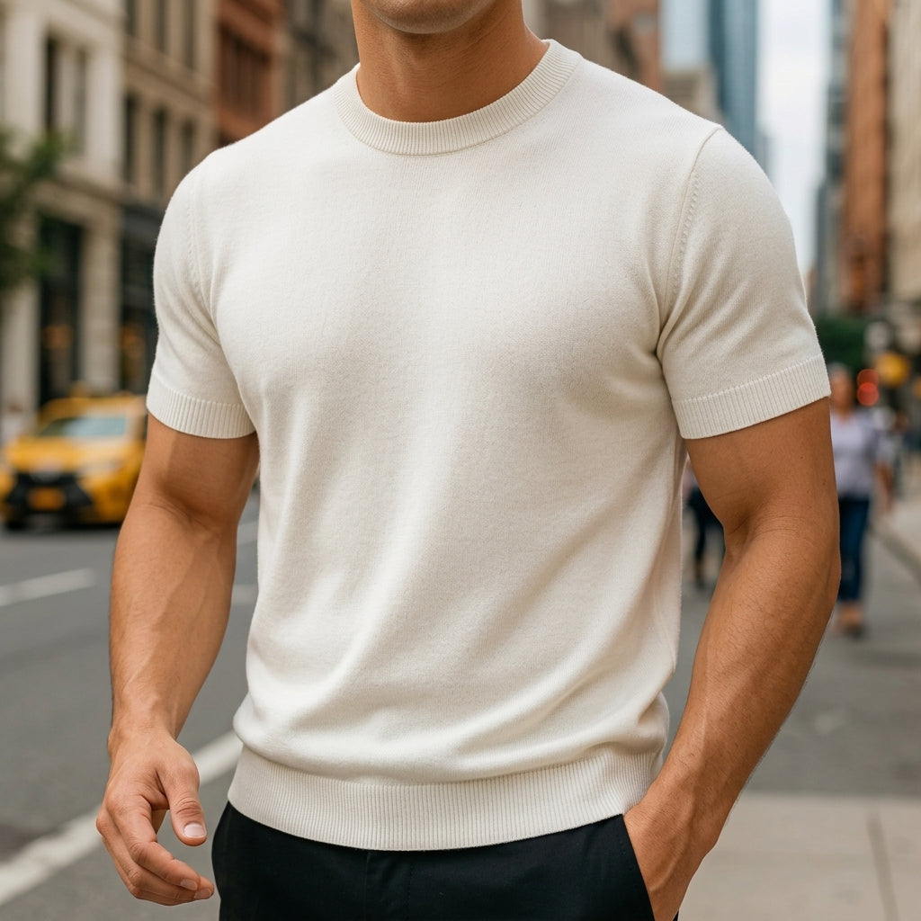 Men's Short Sleeve Knit T-Shirt with Crew Neck