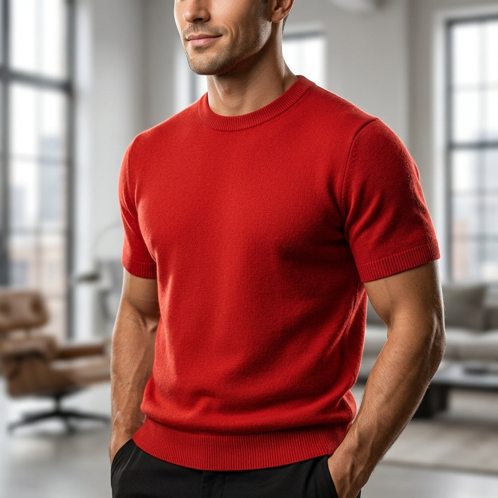 Men's Short Sleeve Knit T-Shirt with Crew Neck