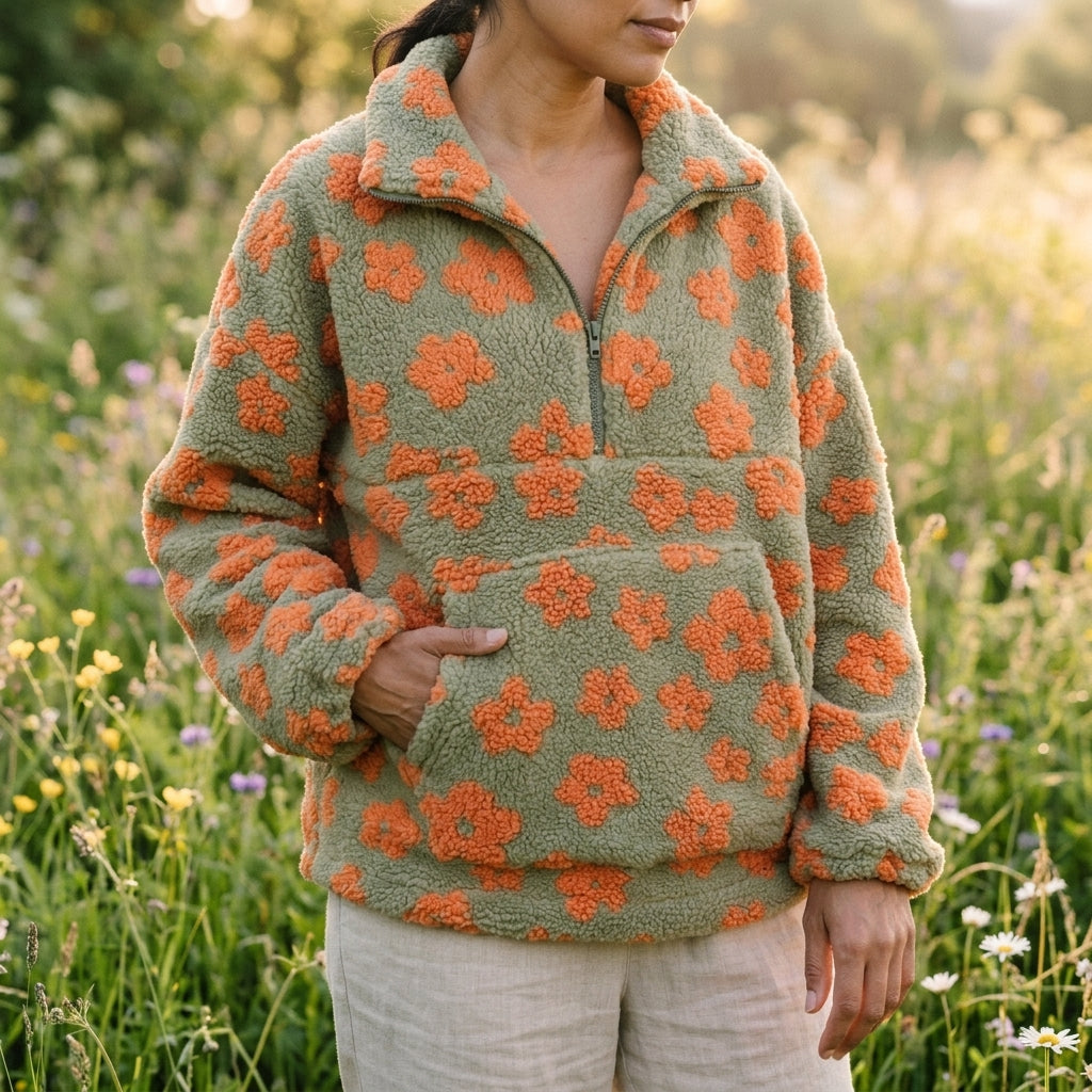 Women's Quarter-Zip Pullover Floral Print