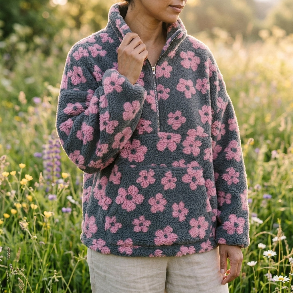 Women's Quarter-Zip Pullover Floral Print