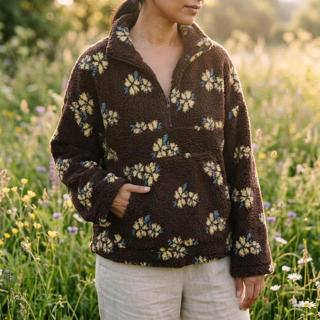 Women's Quarter-Zip Pullover Floral Print