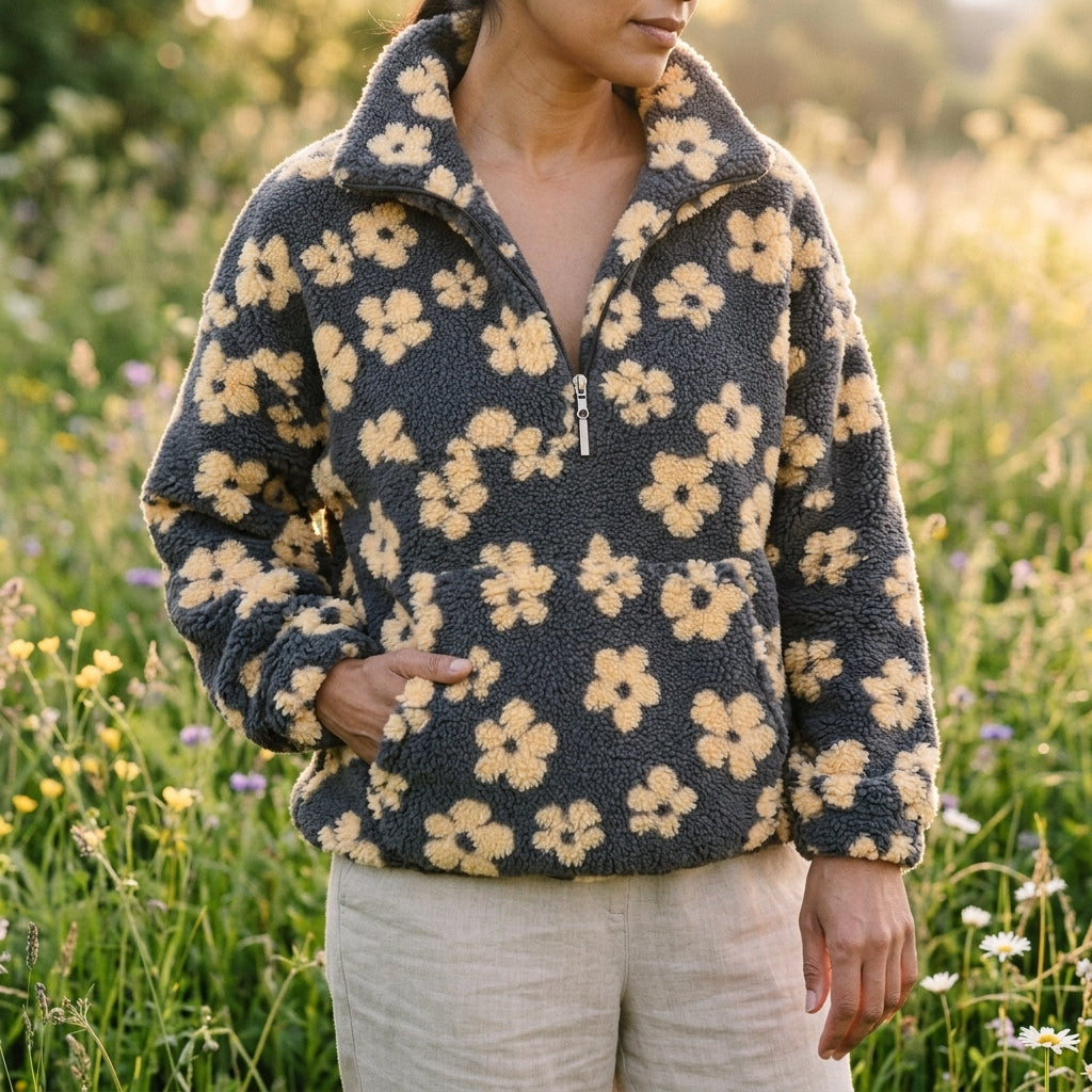 Women's Quarter-Zip Pullover Floral Print