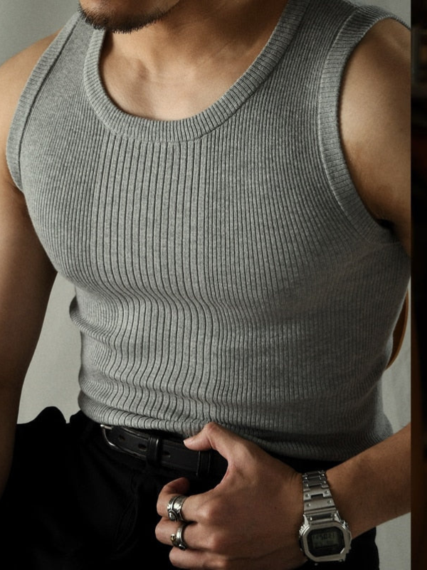 Men’s Classic Knitted Tank Top with Ribbed Crew Neck Design