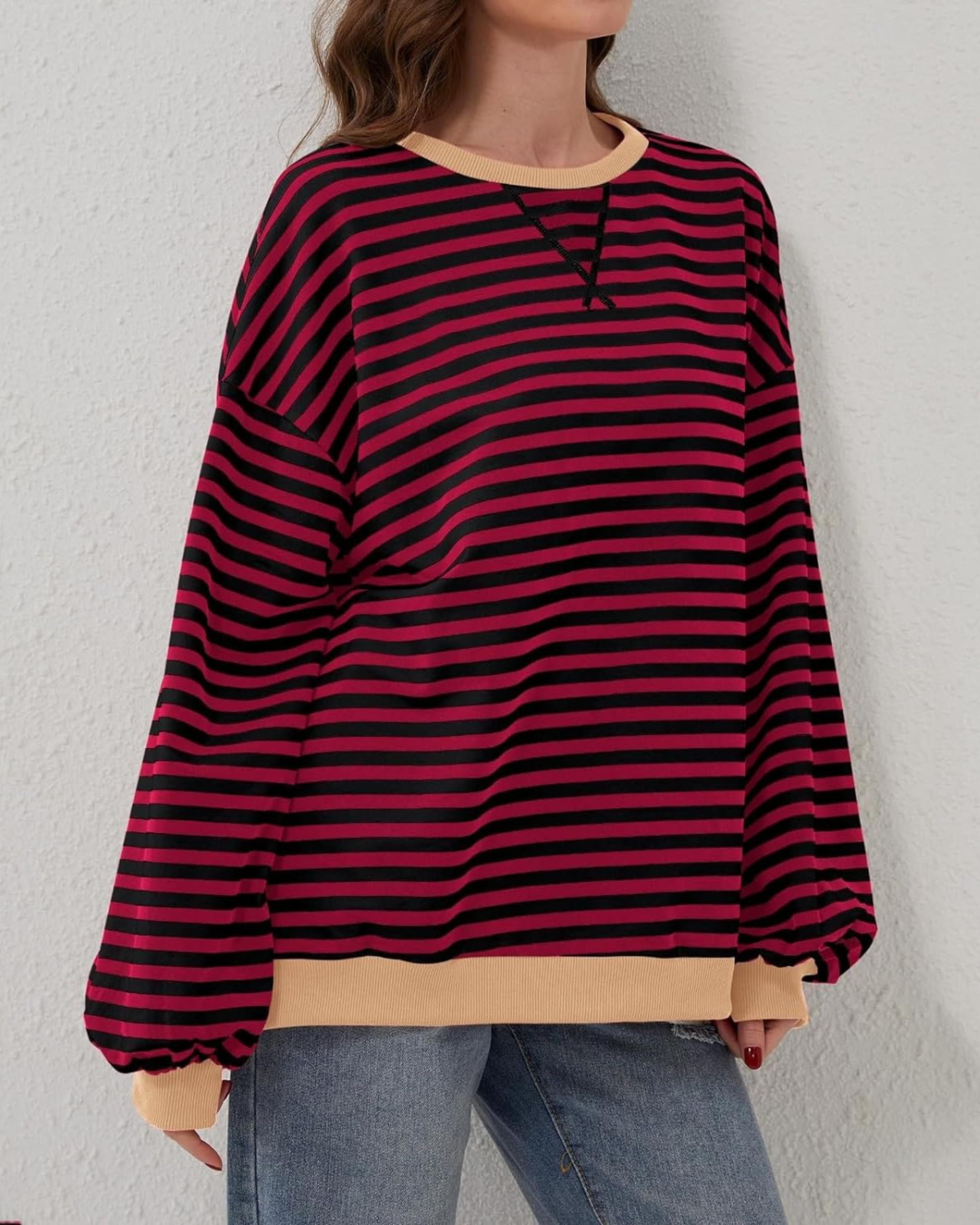 Women's Striped Long Sleeve Pullover Sweater