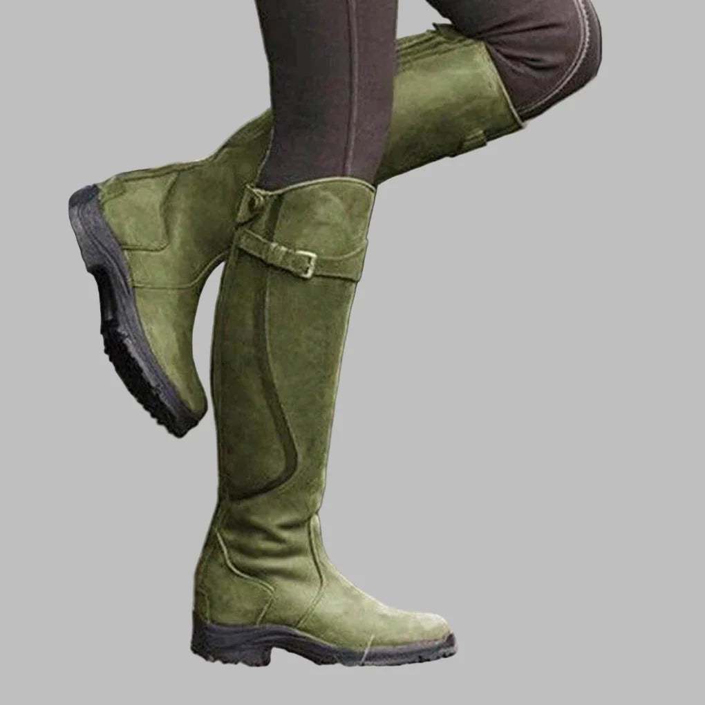 Women’s Knee-High Buckle Leather Boots