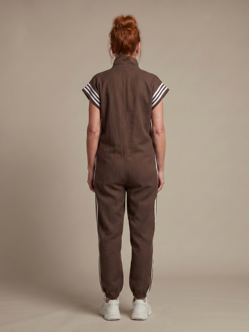 Women's Retro Zip-Up Jumpsuit with Side Stripes