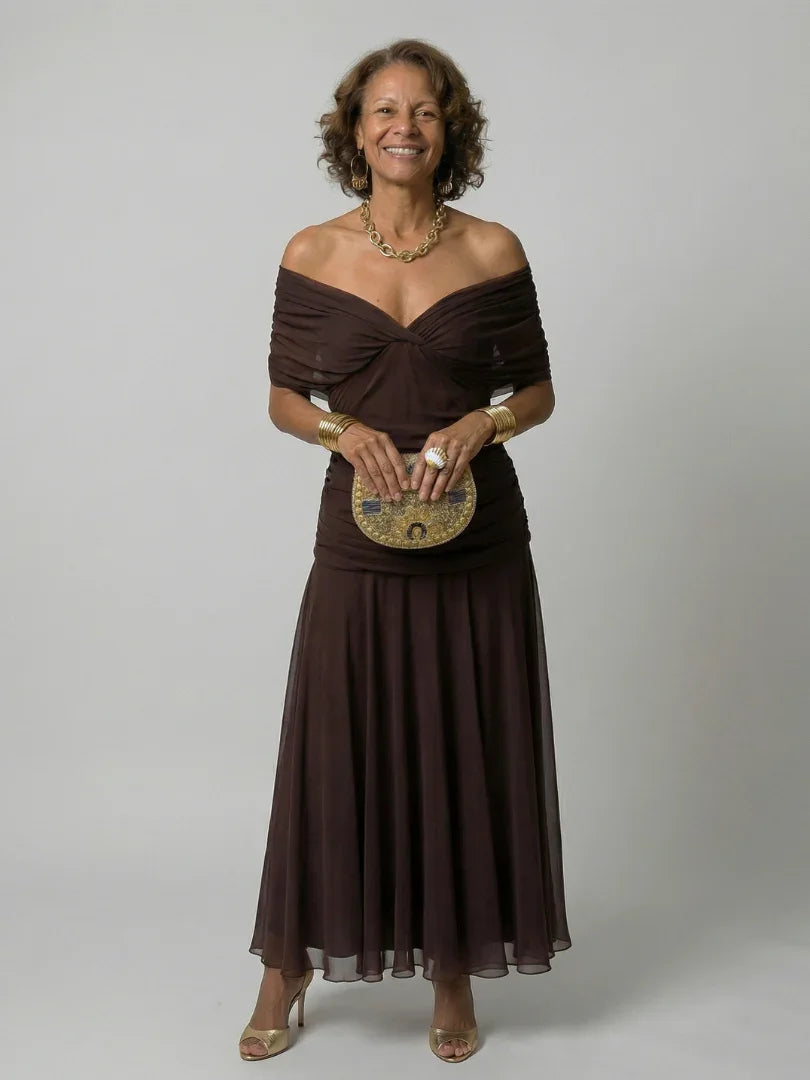 Women's Floral Mesh Maxi Dress with Ruched Bodice