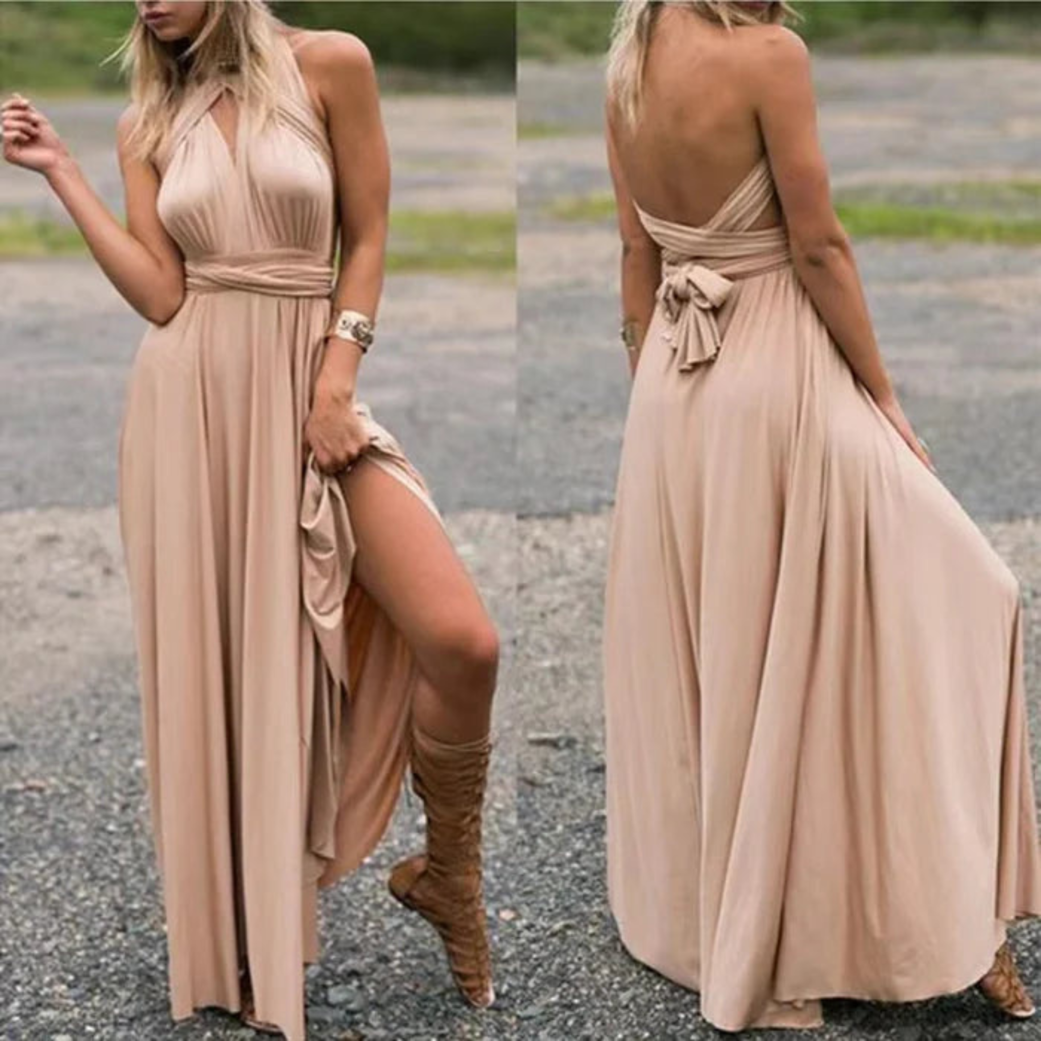 Women's Maxi Dress Open Back Convertible