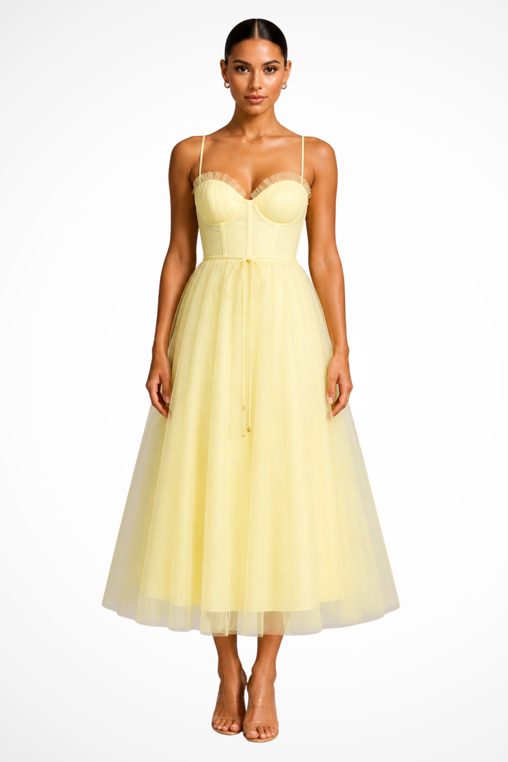 Women’s Sweetheart Neck Tulle Midi Dress