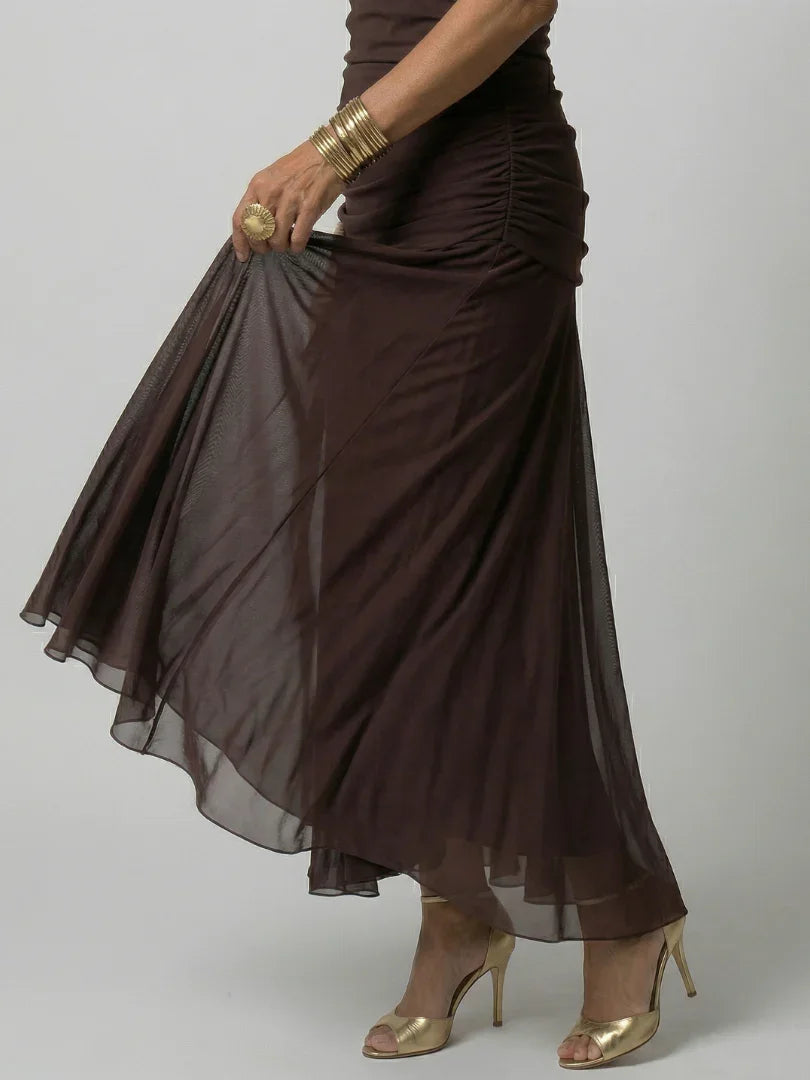 Women's Floral Mesh Maxi Dress with Ruched Bodice