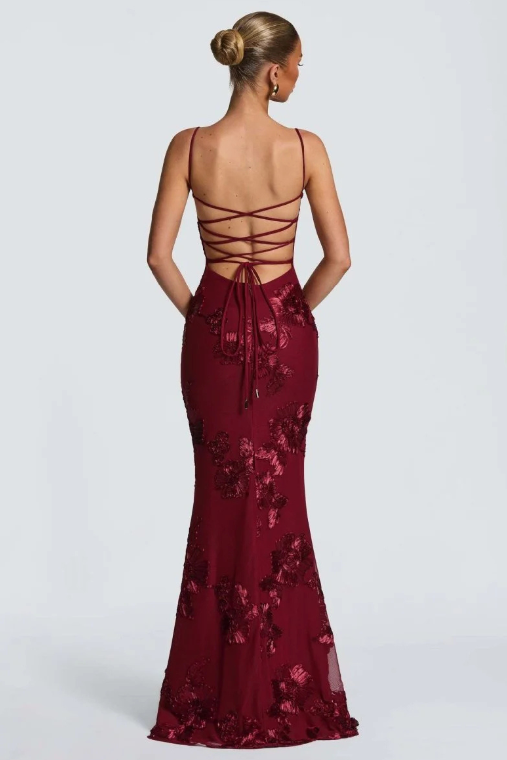 Women's Floral Embroidered Corset Maxi Dress