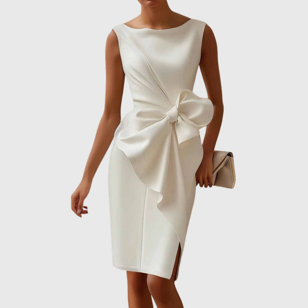 Women's Sleeveless Midi Dress with Bow Detail