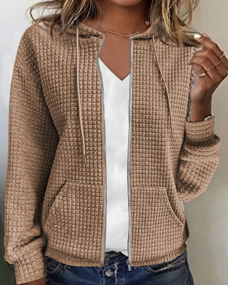 Women's Textured Zip-Up Hoodie Relaxed Fit