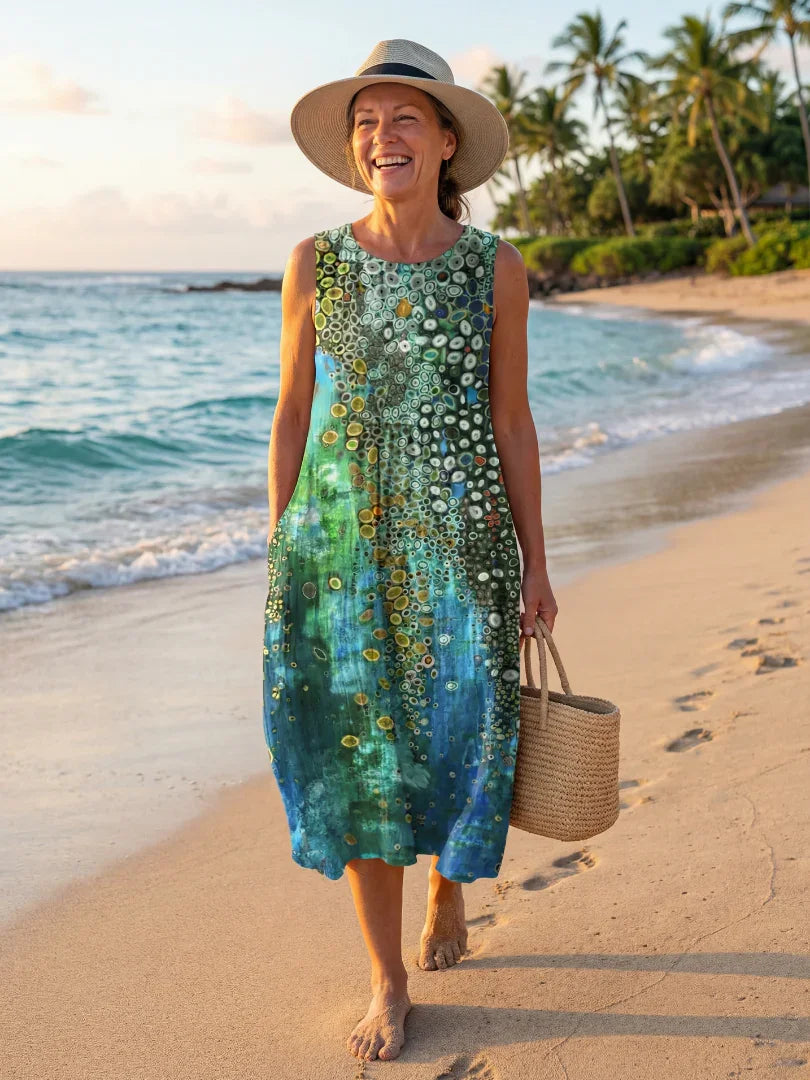 Women's Ocean Mosaic Sleeveless Midi Dress