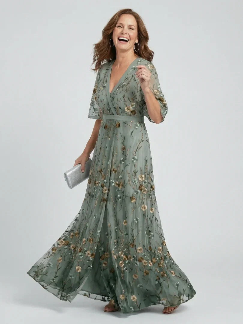 Women's Floral Print Maxi Dress with Flutter Sleeves